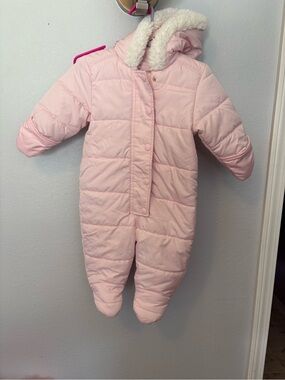 Old Navy Pink Quilted Infant Snowsuit with Sherpa Trim